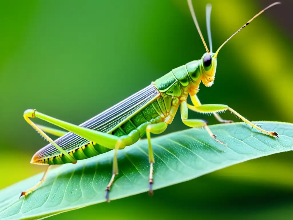 Detalle de patas articuladas de saltamontes en vibrante verde sobre superficie texturizada, representando la locomoción terrestre de insectos