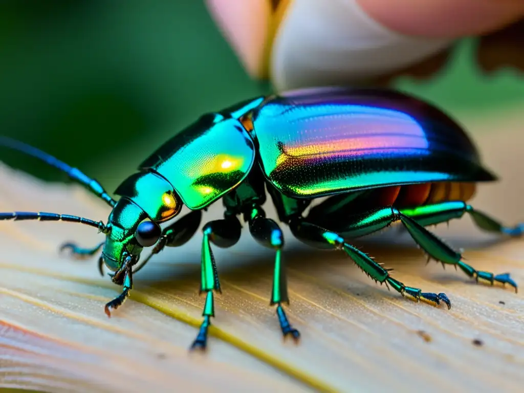 Detalle de pinzado de insecto con equipos de campo para entomólogos