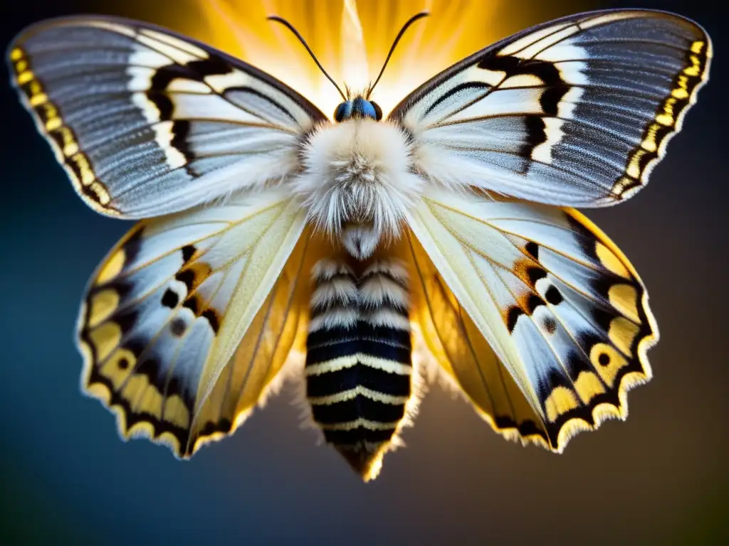 Detalle de una polilla hembra liberando feromonas, creando un hermoso espectáculo de comunicación química en el mundo de los insectos