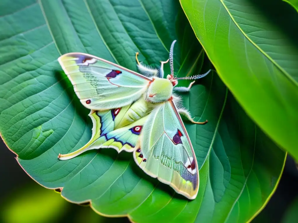 Detalle de una polilla Luna iluminada por la luz de la luna, resaltando la importancia de los insectos nocturnos en el ecosistema