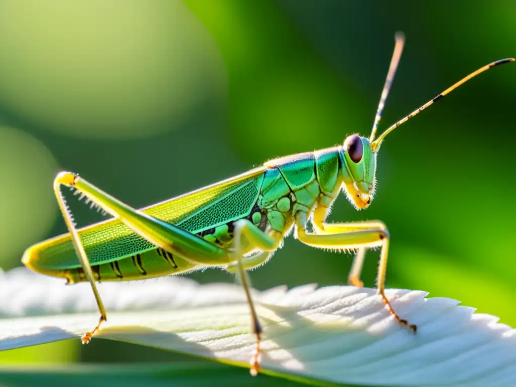 Detalle de un saltamontes en su hábitat natural, con métodos éticos de estudio de insectos