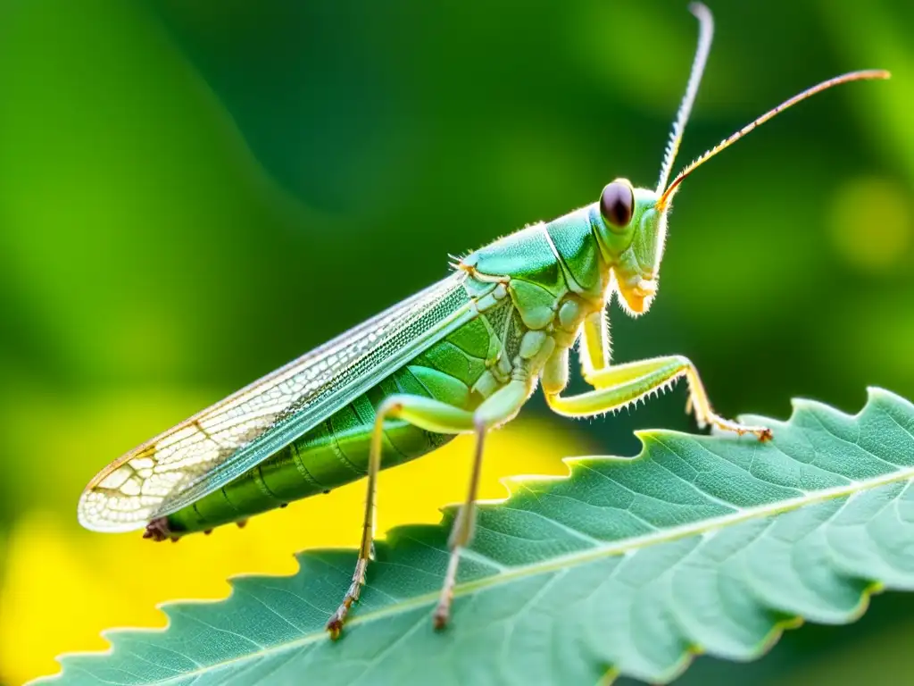 Detalle de saltamontes en hoja, suplementos de insectos hábitos saludables