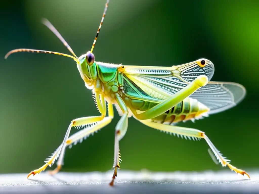 Detalle de saltamontes en huida como defensa