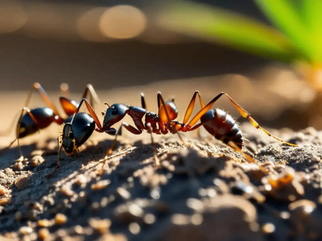 Detalle de soldados hormigas protegiendo su nido