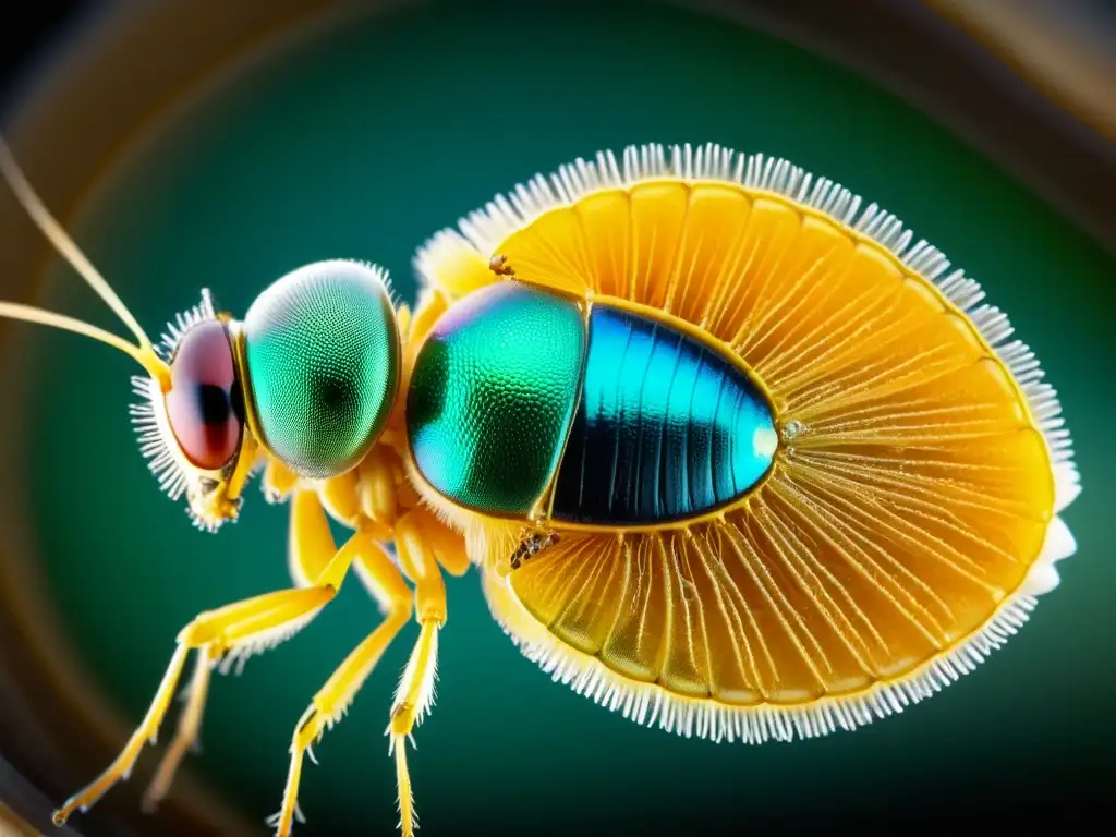 Detalle sorprendente de la anatomía de insectos para microscopía, mostrando ojos compuestos, cuerpo segmentado y alas delicadas