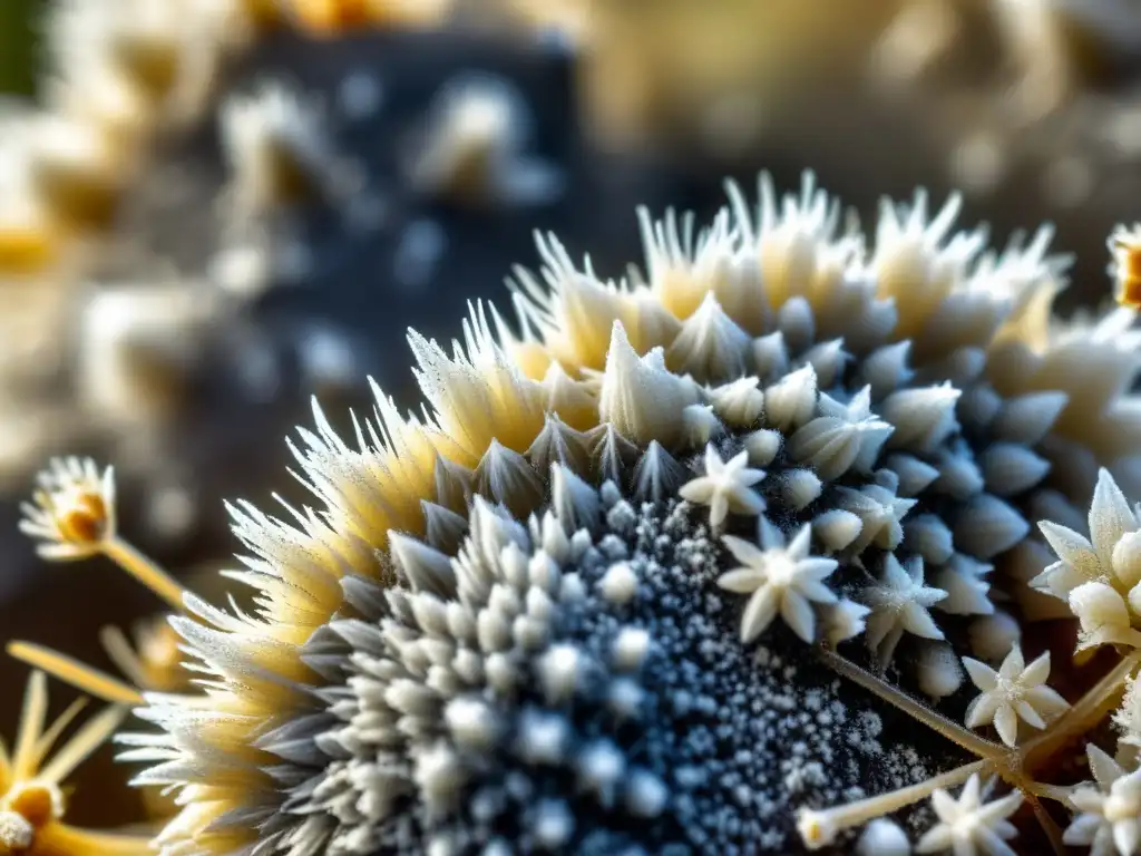 Detalle de tierra de diatomeas en exoesqueleto de insecto, resaltando su efectividad como insecticida ecológico