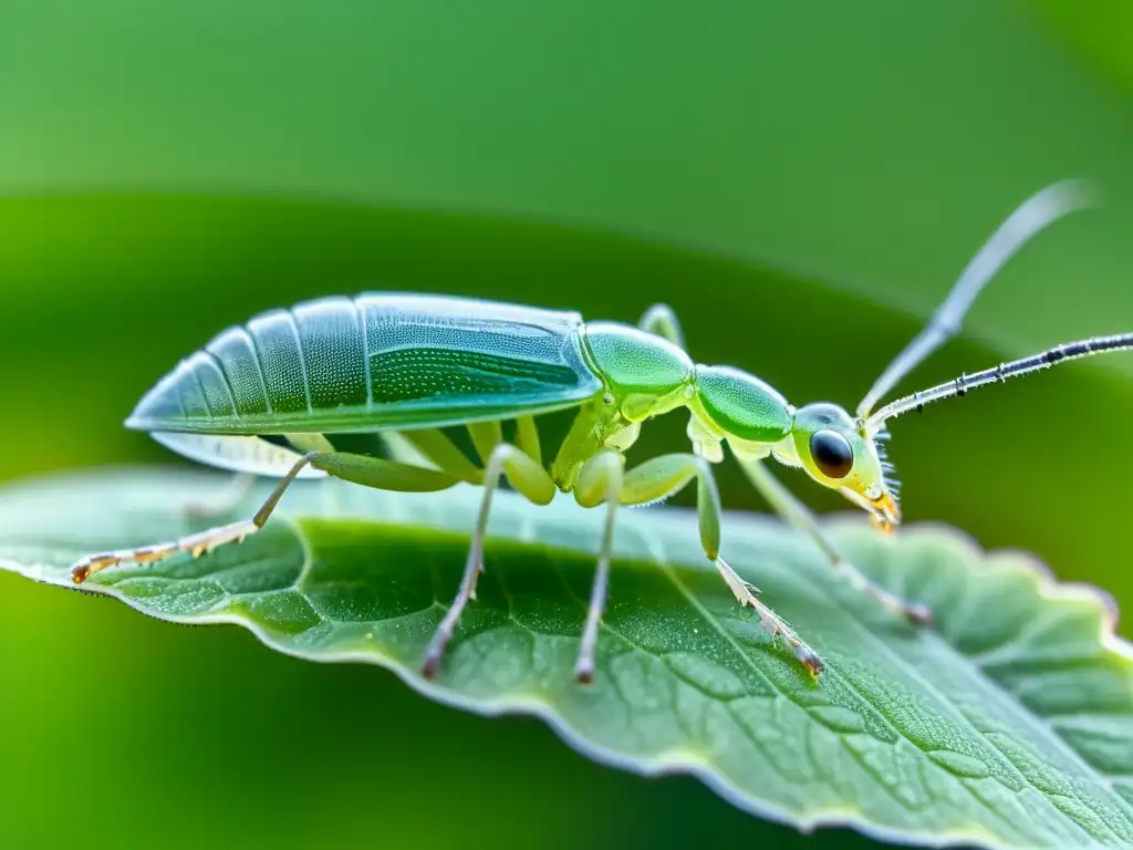 Detalle ultra HD de una pulgón hembra reproduciéndose por partenogénesis, mostrando la belleza etérea de la reproducción asexual en insectos