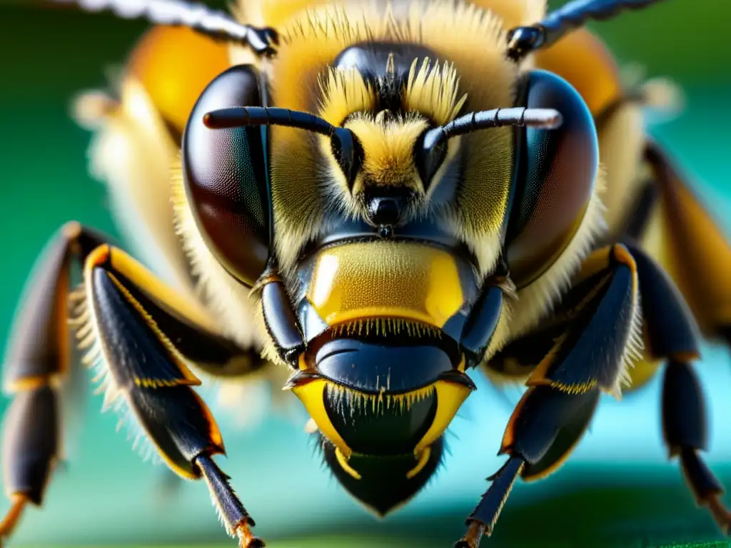 Detalle ultrarrealista de las antenas de una abeja, destacando sus adaptaciones sensoriales