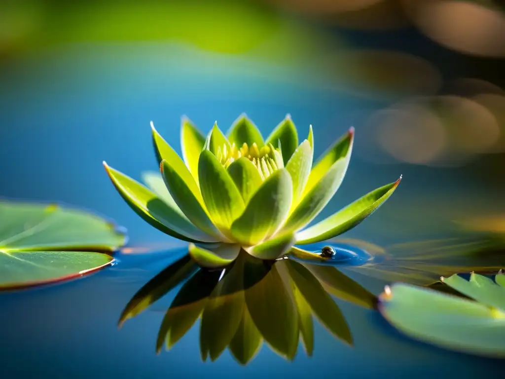 Detalle de planta acuática verde resaltando la importancia larvas ecosistemas acuáticos terrestres en su entorno brillante y etéreo