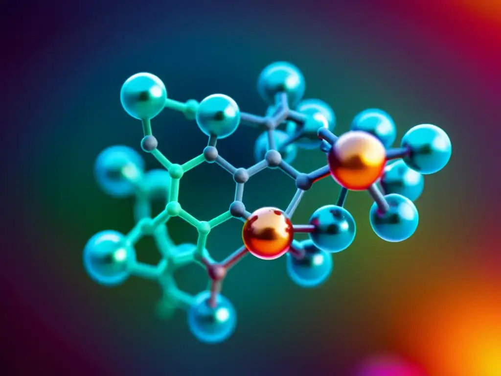 Detalle vibrante de la estructura molecular de feromonas de insectos, destacando la identificación a través de espectroscopia de masas