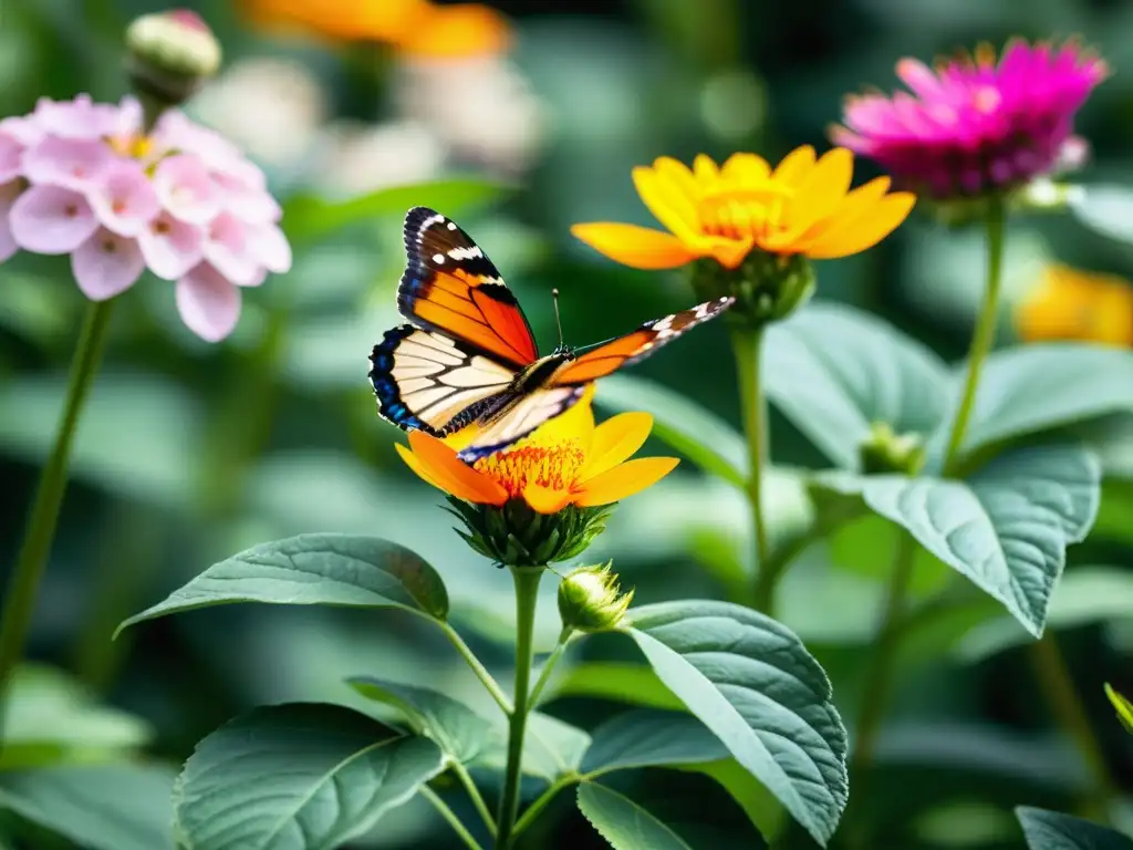 Detalle de un jardín vibrante con insecto en papel ético de los insectos