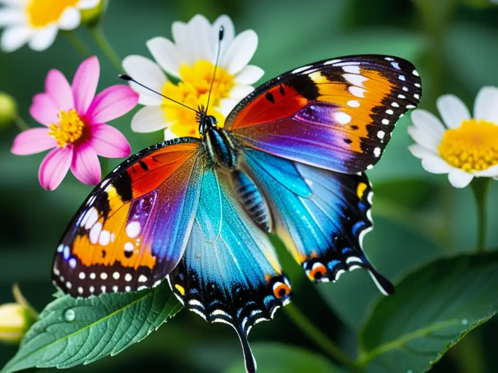 Detalle vibrante de mariposa posada en flor, resaltando la importancia de los insectos en la conservación