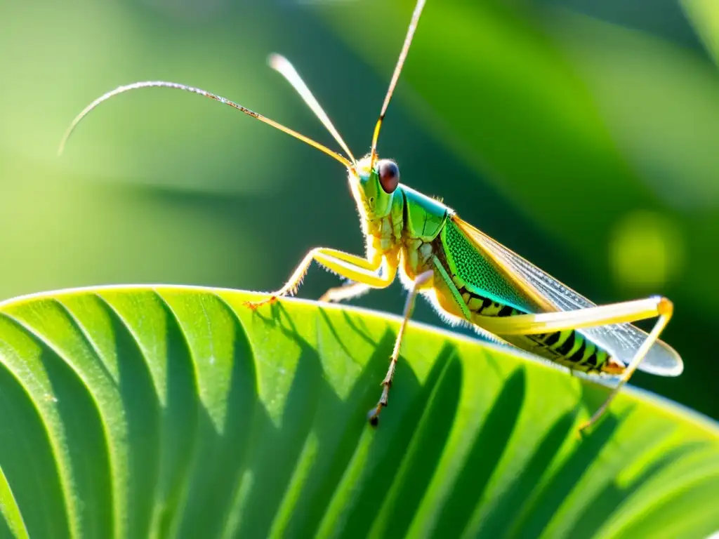 Detalle vibrante de un saltamontes en su hábitat natural, resaltando la importancia de los artrópodos en los ecosistemas