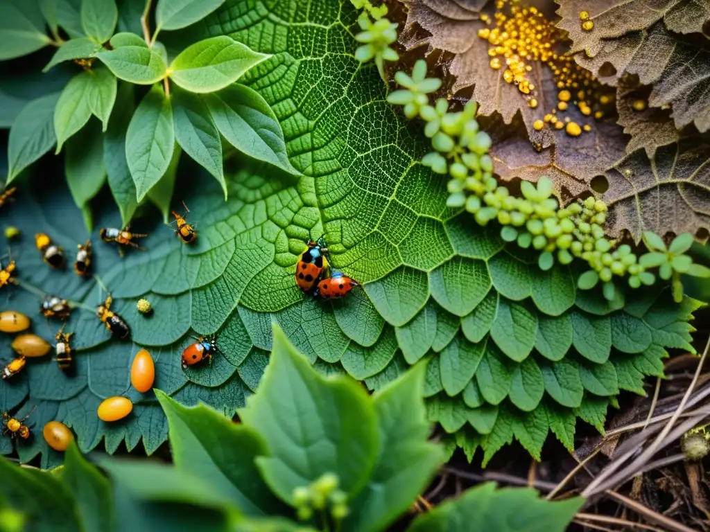 Detalle de la vida insectos en formación entomólogos realidad virtual, con colores vibrantes y texturas naturales en el suelo del bosque