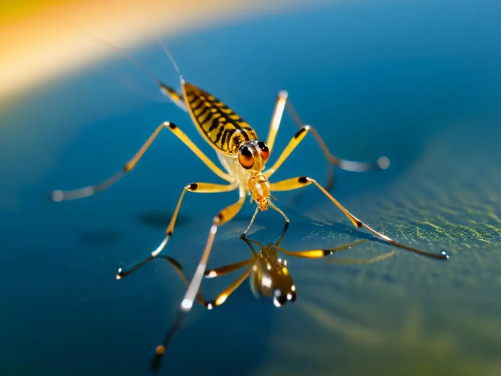 Detalle de un zapatero de agua sobre la tensión superficial, destacando su importancia en la purificación del agua