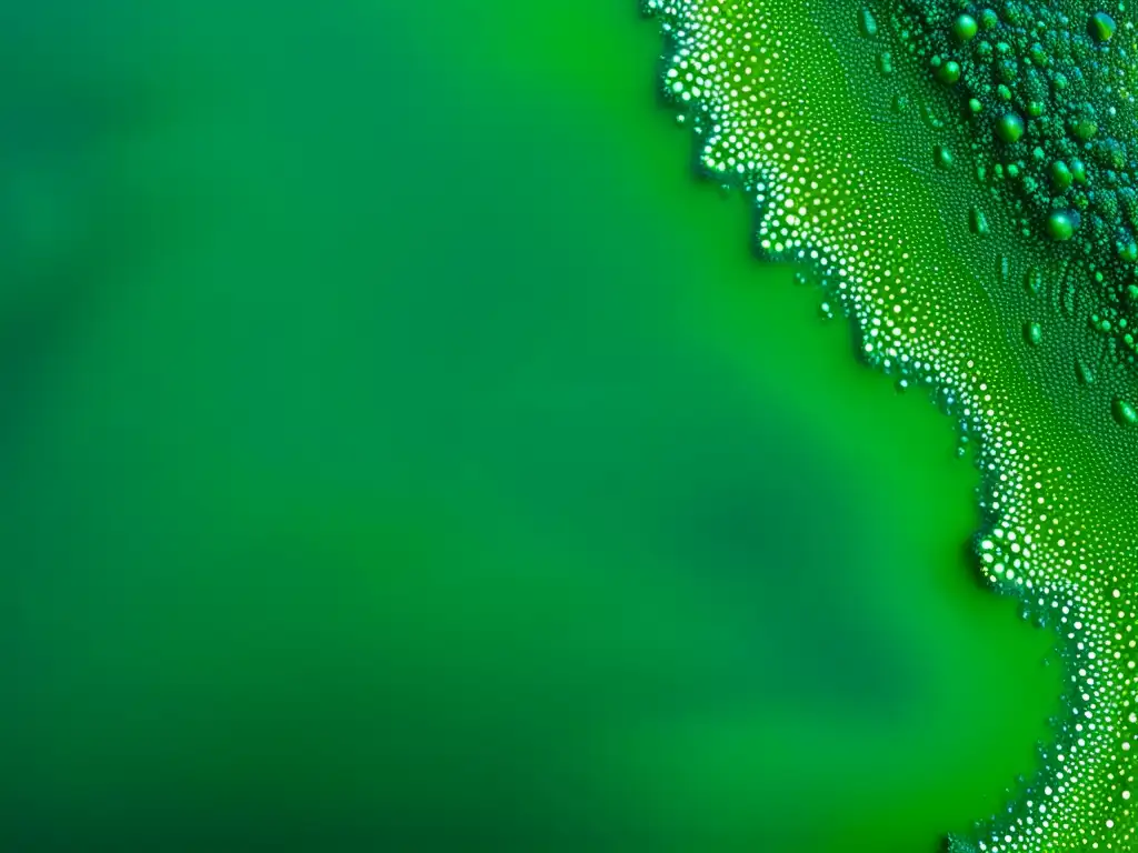 Detalles celulares de espirulina verde, revelando su belleza microscópica