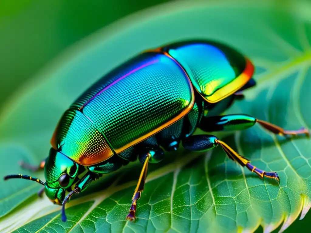 Detalles iridiscentes del exoesqueleto de un escarabajo joya exhiben la importancia de los colores en insectos