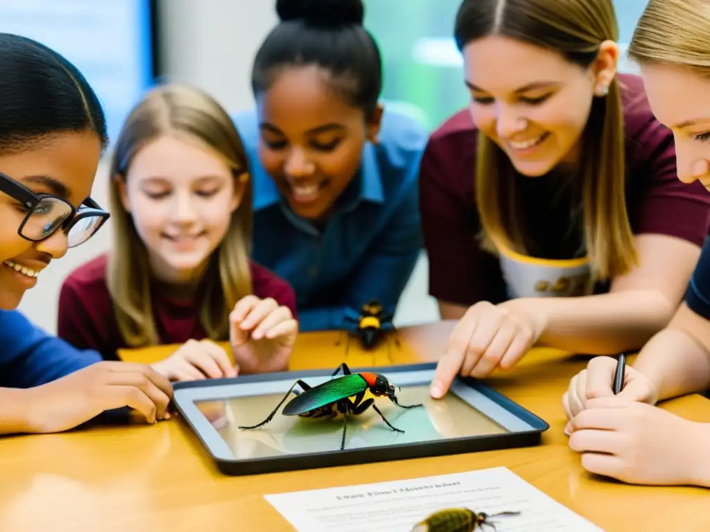 Un emocionante encuentro educativo donde estudiantes y maestro exploran insectos