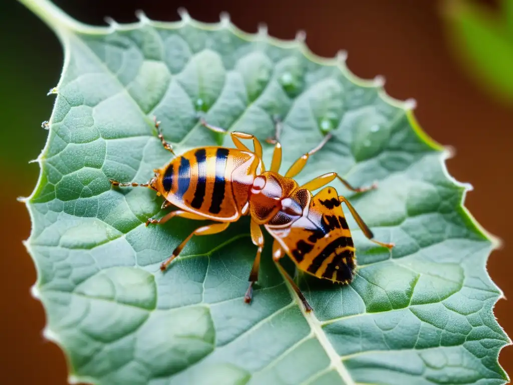 Un enfoque cercano detalla chinches de cama en una planta agrícola, ilustrando su impacto destructivo en los cultivos