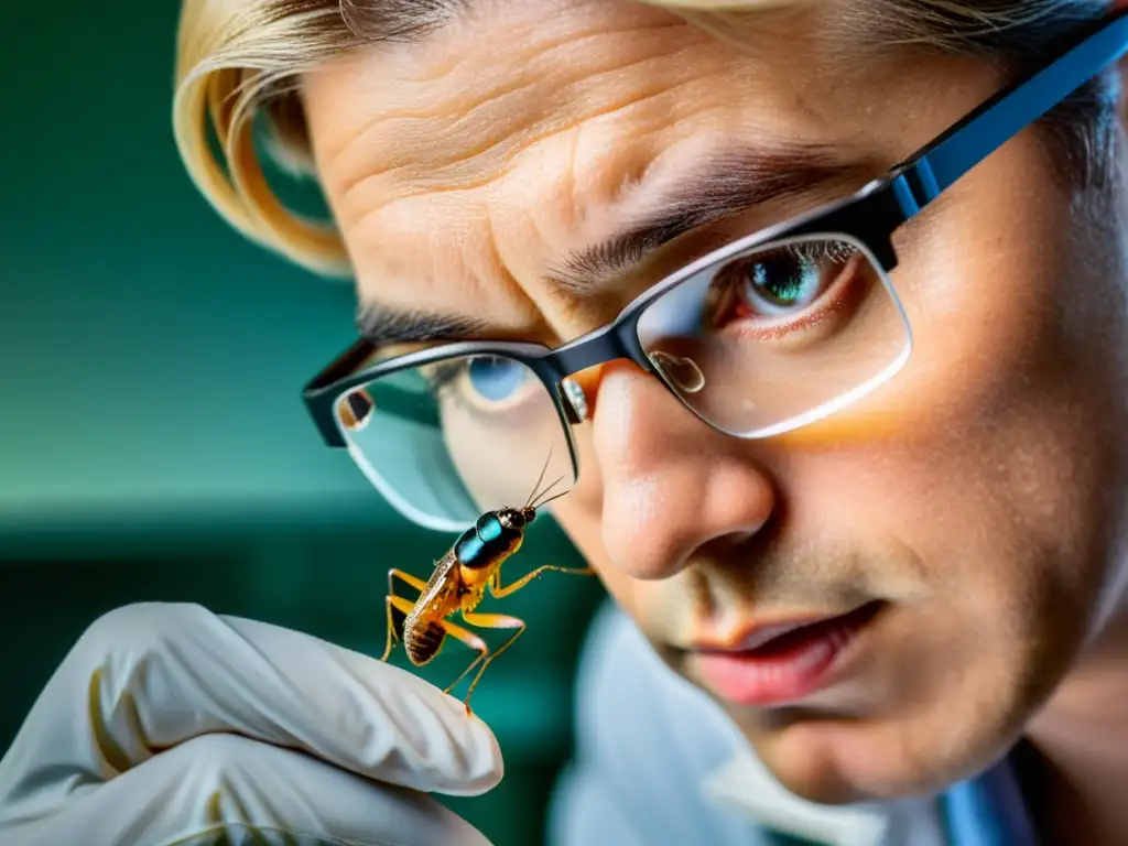 Un entomólogo forense examina minuciosamente un insecto bajo el microscopio