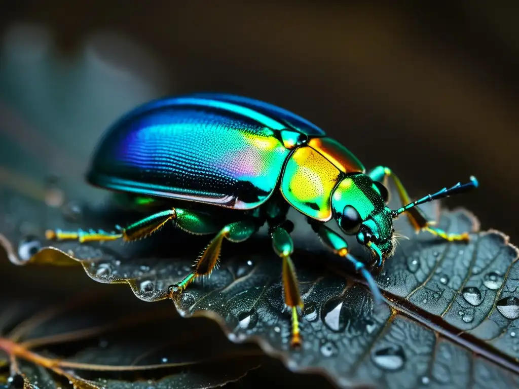 Un escarabajo iridiscente explorando el mundo subterráneo, adaptaciones insectos mundo subterráneo