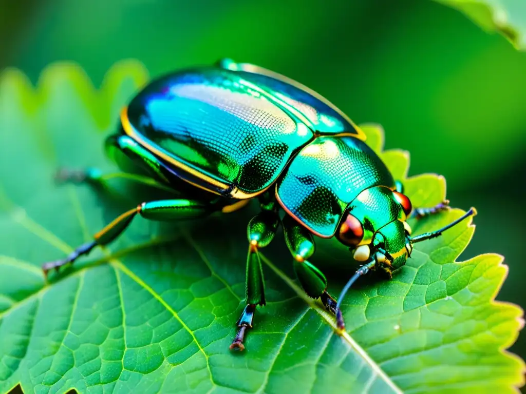 Un escarabajo verde metálico vibrante en la selva tropical