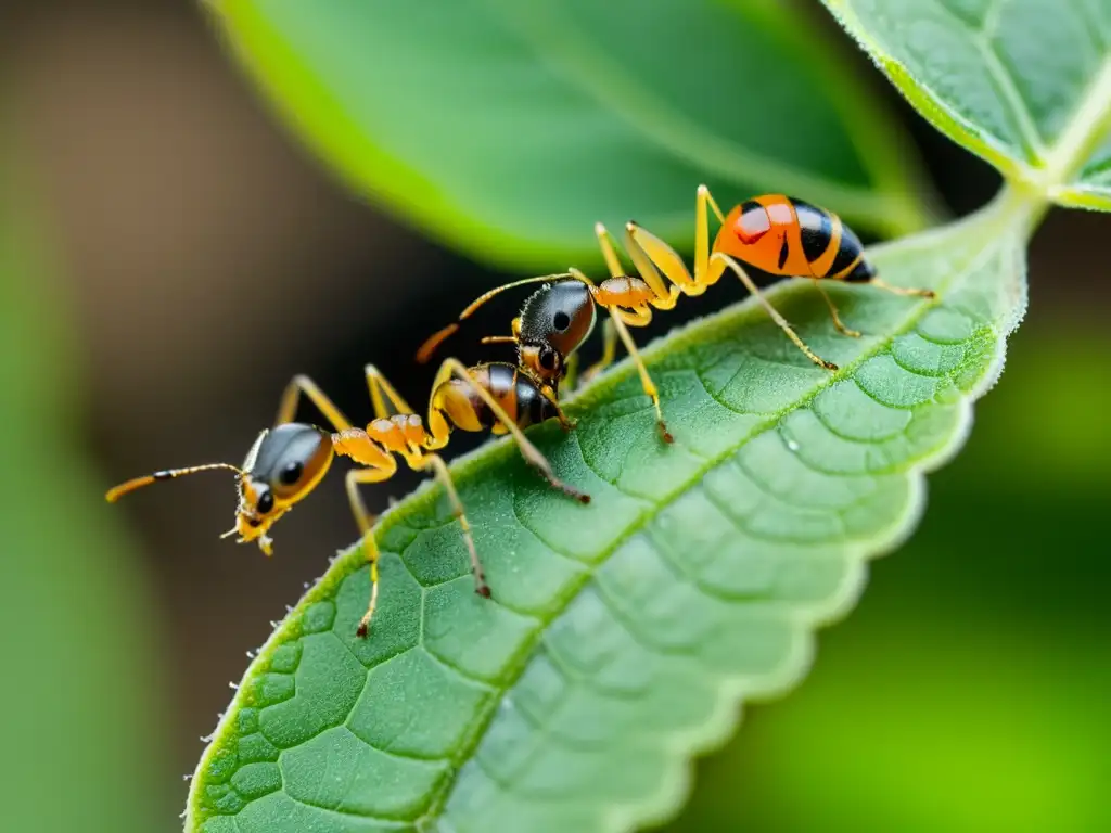 Una escena macro impresionante muestra la importancia de la cooperación entre insectos