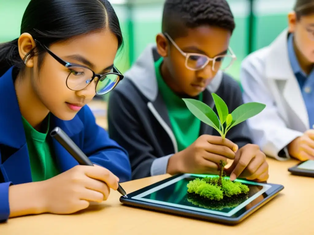 Estudiantes inmersos en proyectos de ciencia ciudadana, explorando plantas, registrando datos y usando un microscopio