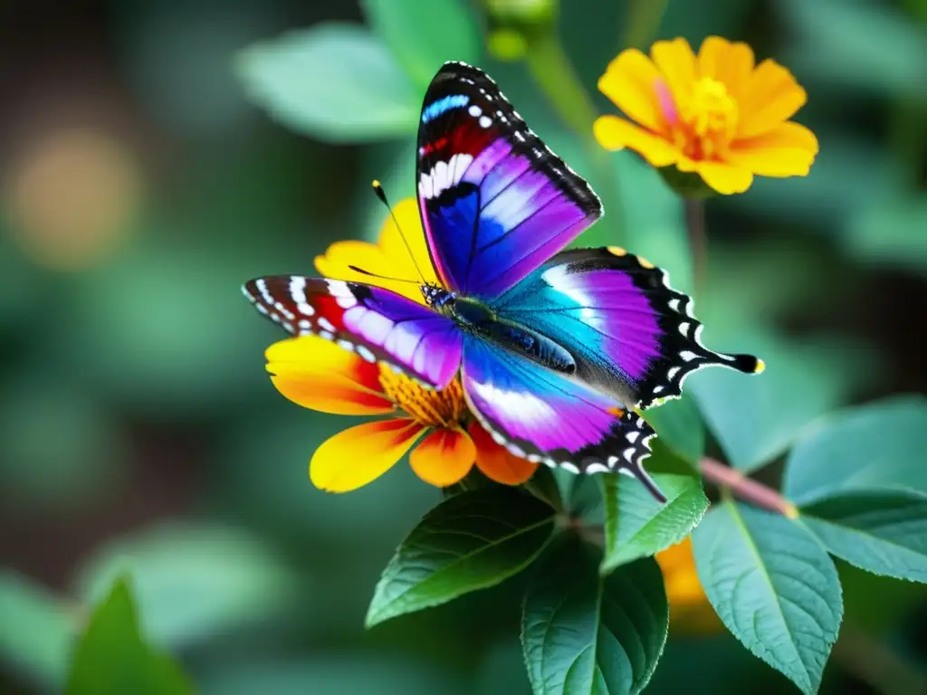 Mariposa exótica en flor, detallada y vibrante, capturando técnicas avanzadas conservación mariposas en la naturaleza