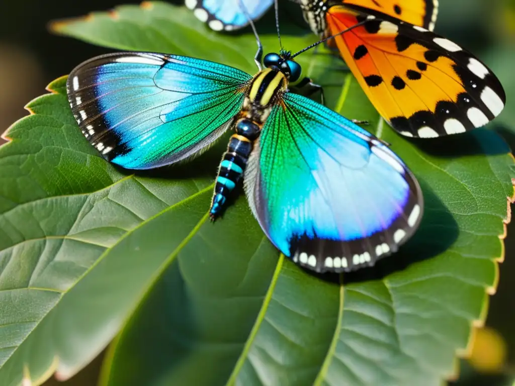 Una exuberante y detallada imagen de insectos coloridos y patrones intrincados, resaltando la belleza y diversidad de estas especies amenazadas