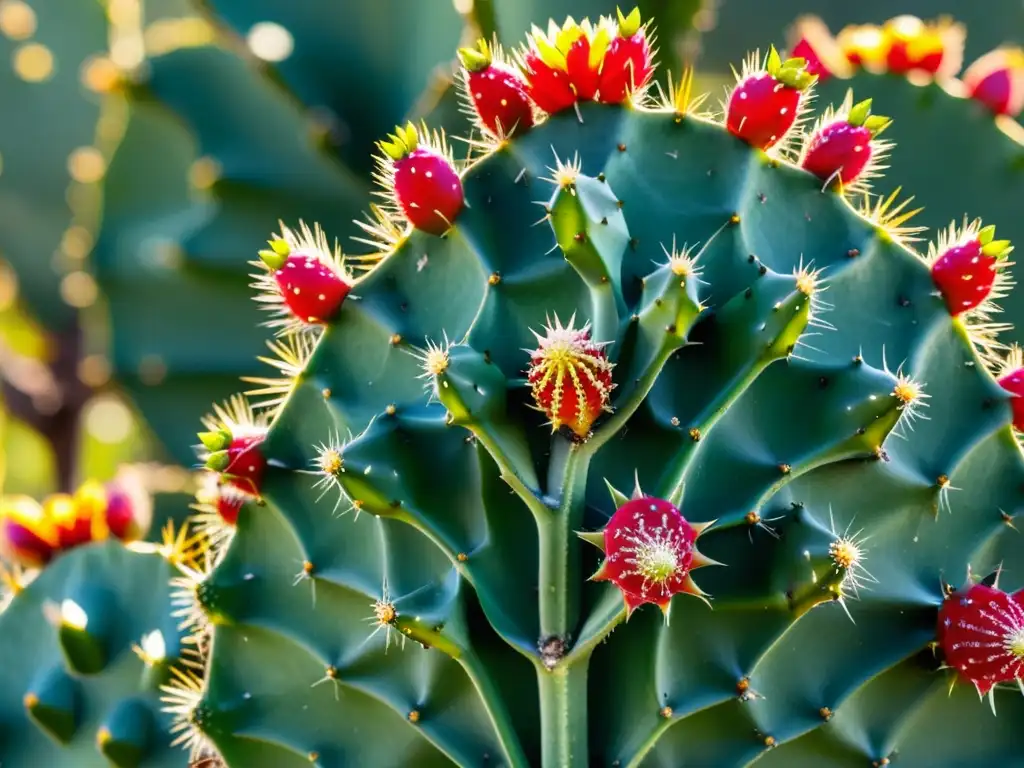 Un fascinante campo de nopal con cochinilla roja, detallando el impacto de los colorantes naturales en la dieta