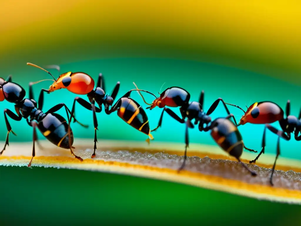 Un fascinante y detallado encuentro entre hormigas, mostrando la importancia de las feromonas en el comportamiento de los insectos