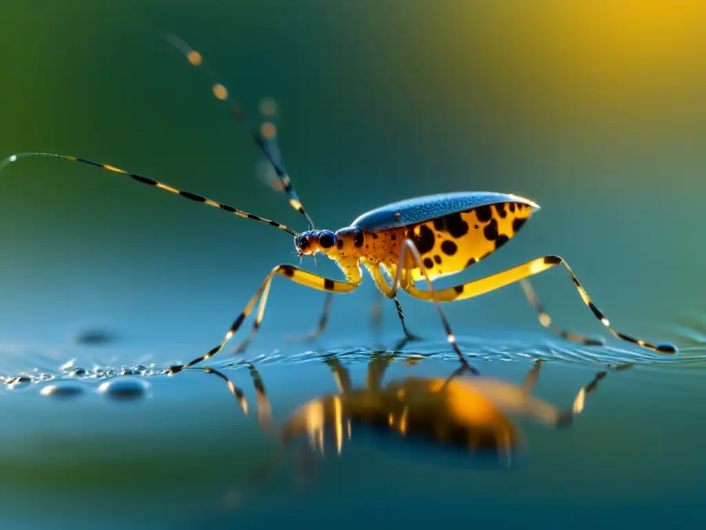 Fascinante imagen de la fisiología de insectos acuáticos, con un Gerridae sobre el agua, capturando su estructura y adaptaciones