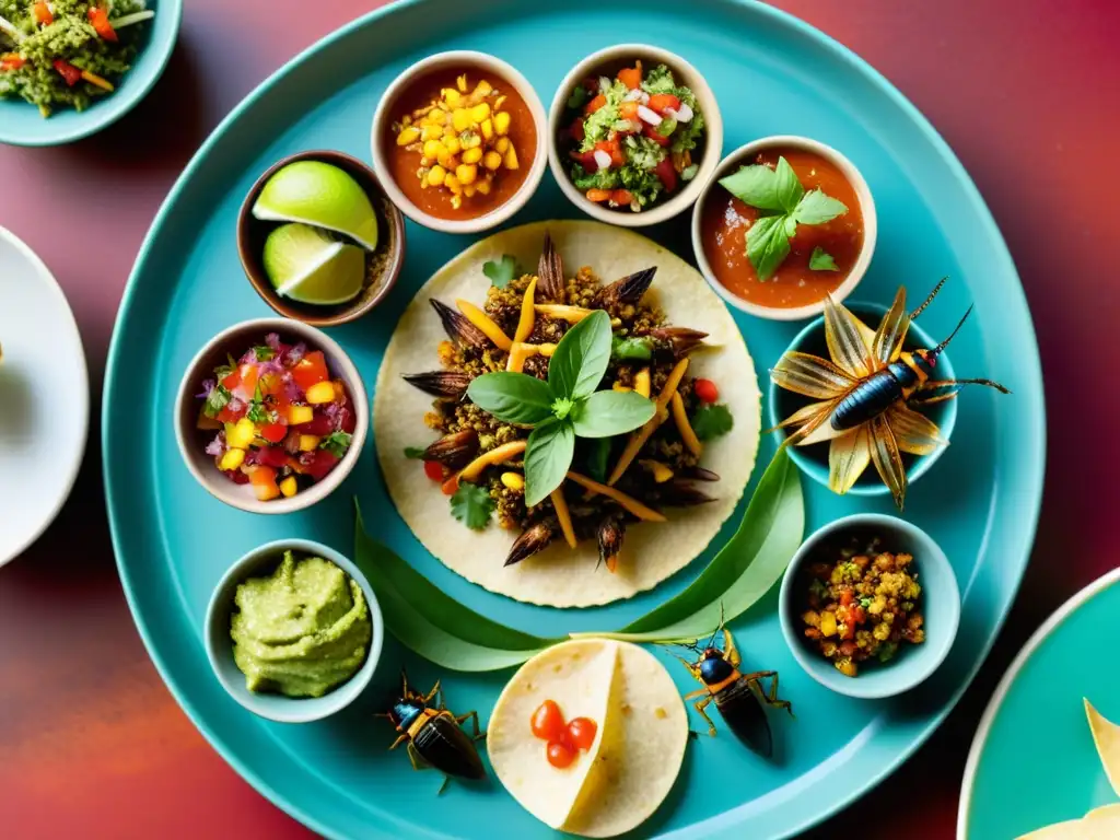 Un festín de colores y sabores: taco con saltamontes fritos, ceviche de grillos, guacamole de gusanos y salsa de hormigas