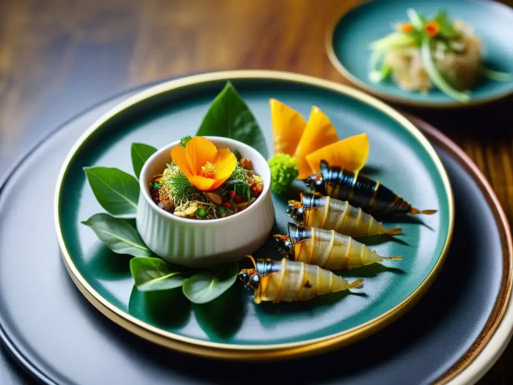 Un festín de insectos gourmet en un elegante restaurante