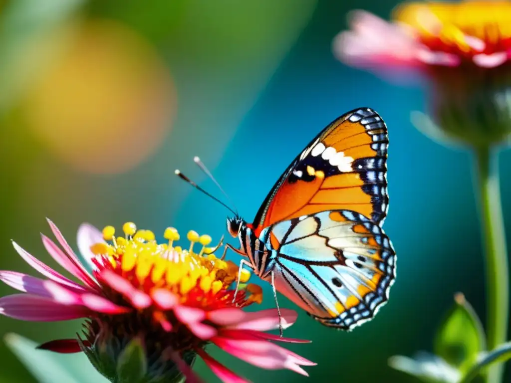 Mariposa en flor, detalle iridiscente