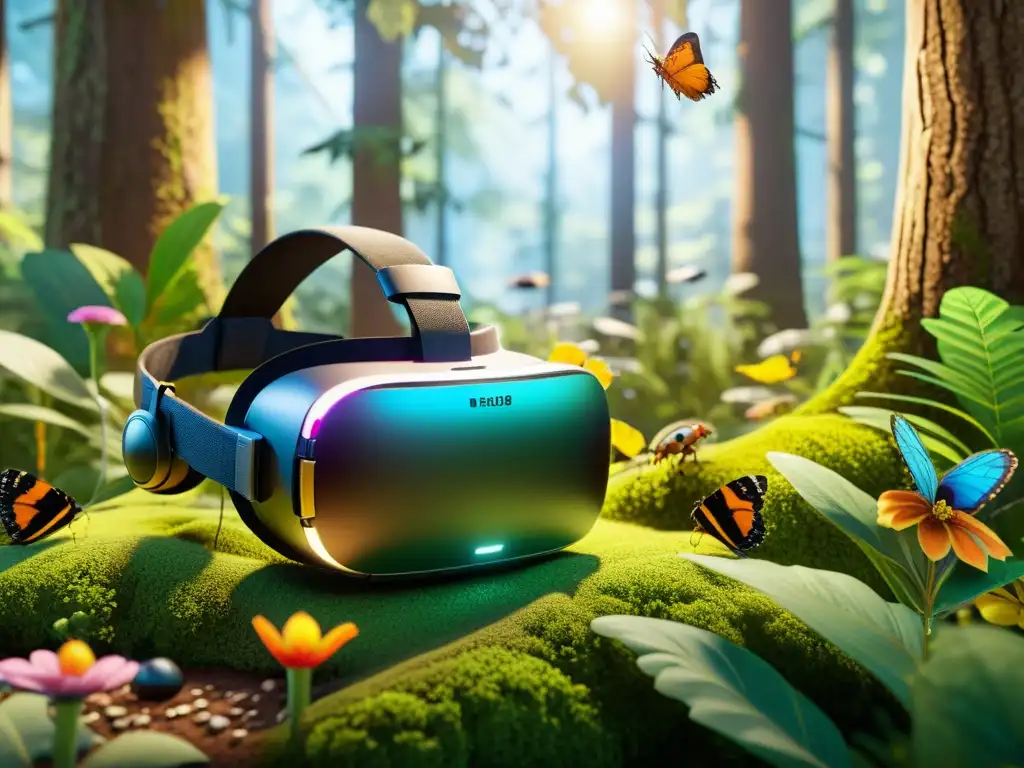 Formación entomólogos realidad virtual: Detallada simulación de bosque con insectos, flores y elementos naturales en realidad virtual