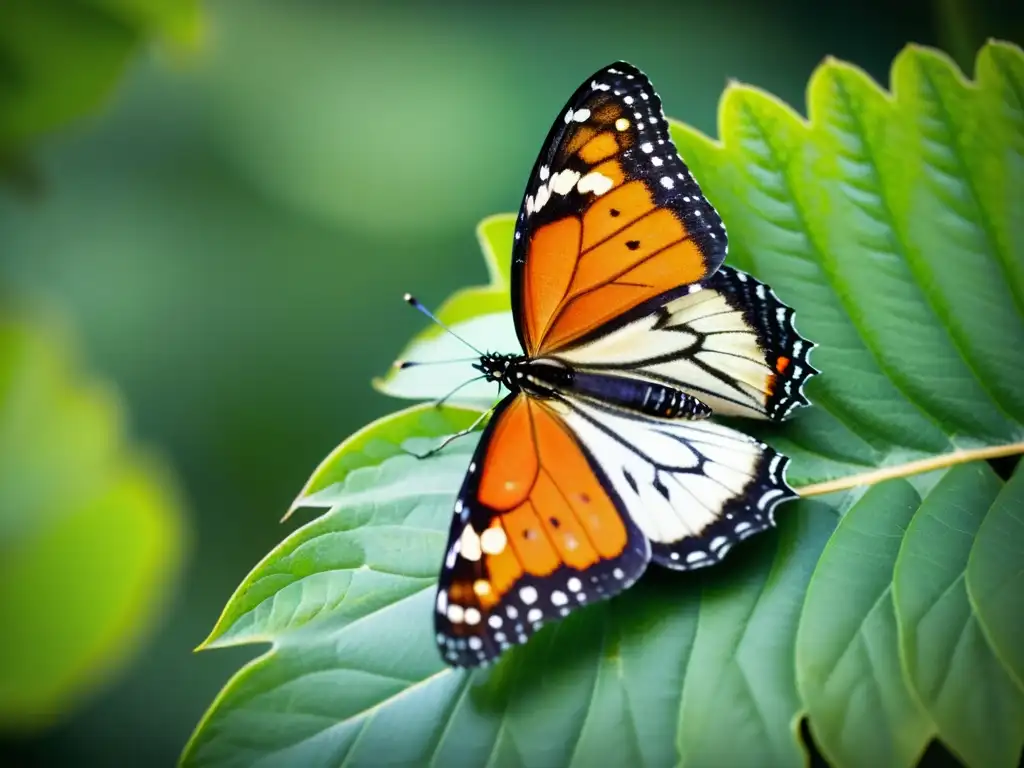 Una hermosa mariposa monarca descansa en una hoja verde, mostrando la importancia de la entomología en educación