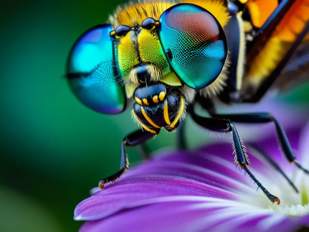 Un híbrido insecto en una flor, con alas de libélula y patrones de mariposa