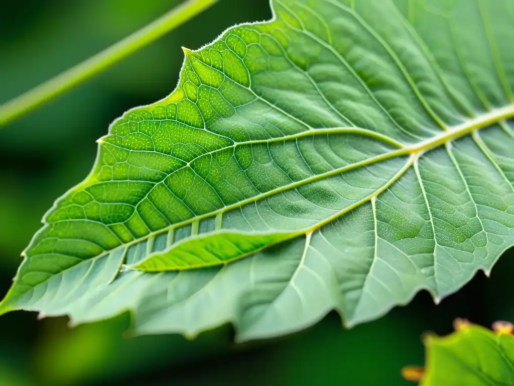 Una hoja de soja vibrante con detalles intrincados y áfidos diminutos, destaca la importancia del manejo integrado de plagas en agricultura