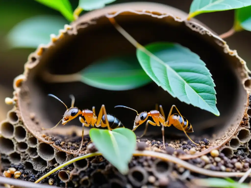 Hormigas ingenieras del suelo trabajando en su bulliciosa colonia, creando intrincados túneles y contribuyendo al ecosistema