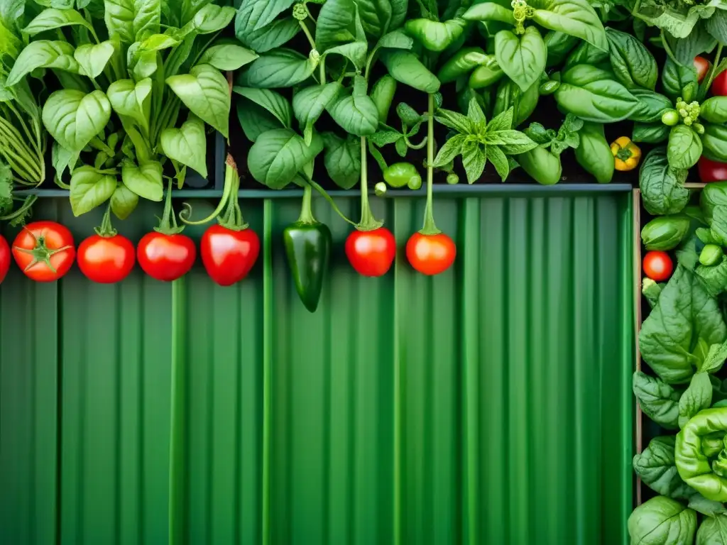 Un huerto vibrante y saludable con tomates, pimientos, pepinos y vegetales frescos en 8k