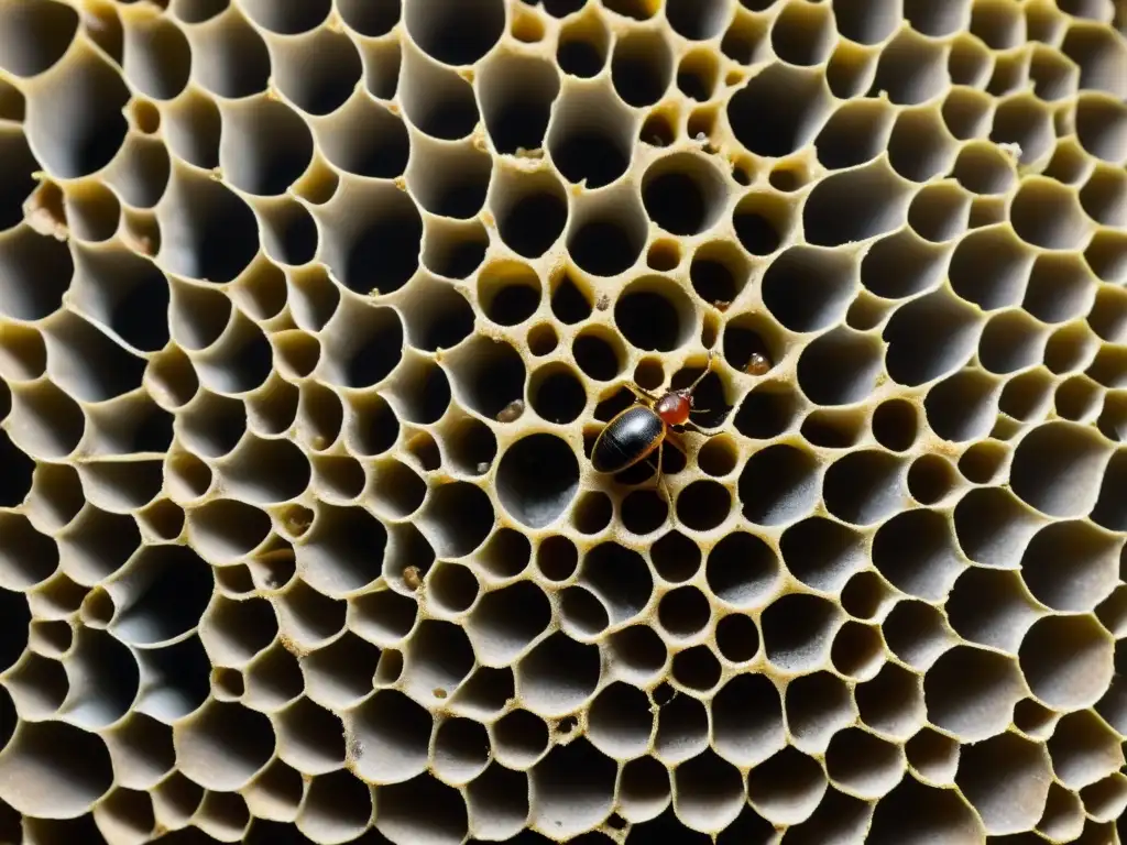 Una imagen detallada de una bulliciosa colonia de hormigas, revelando la intricada red de túneles y cámaras en el nido subterráneo