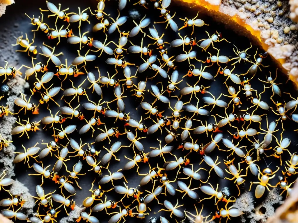 Una imagen detallada muestra el bullicioso comportamiento de los insectos sociales en una colonia de hormigas