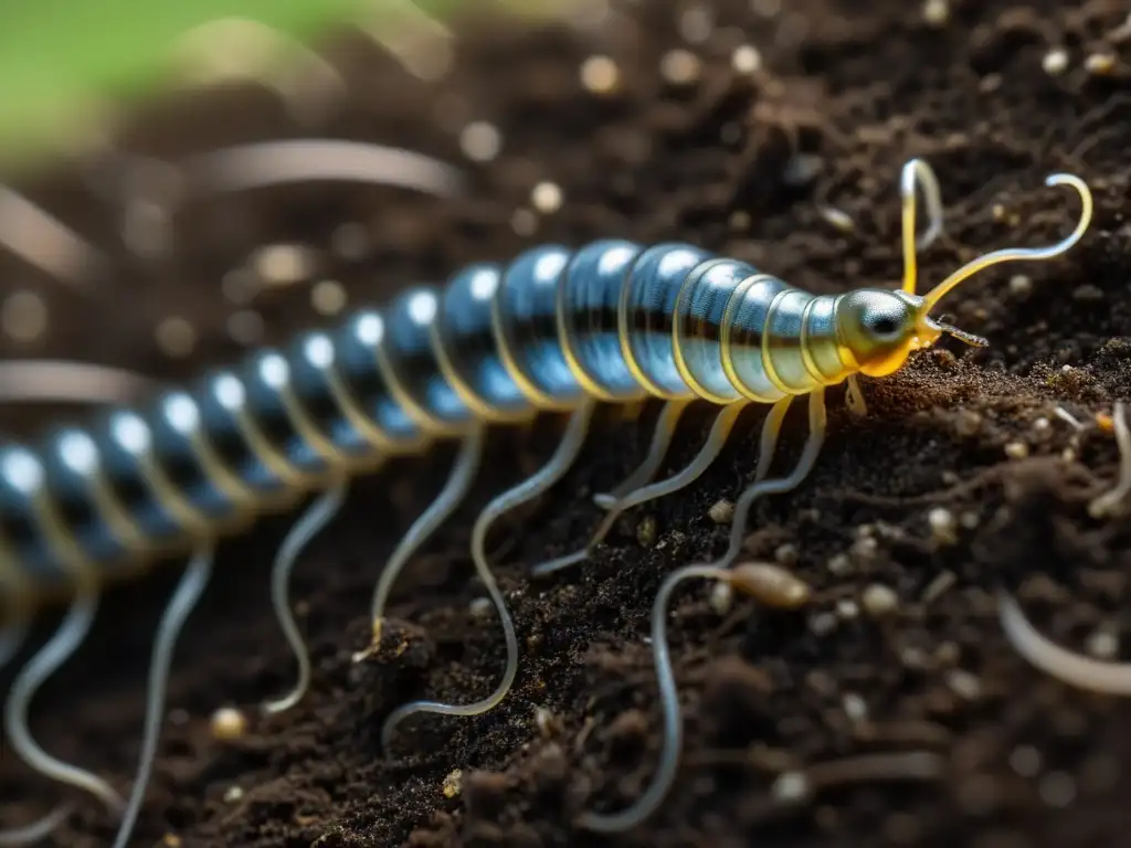 Imagen detallada de nematodo controlando insecto subterráneo, con vida en el suelo