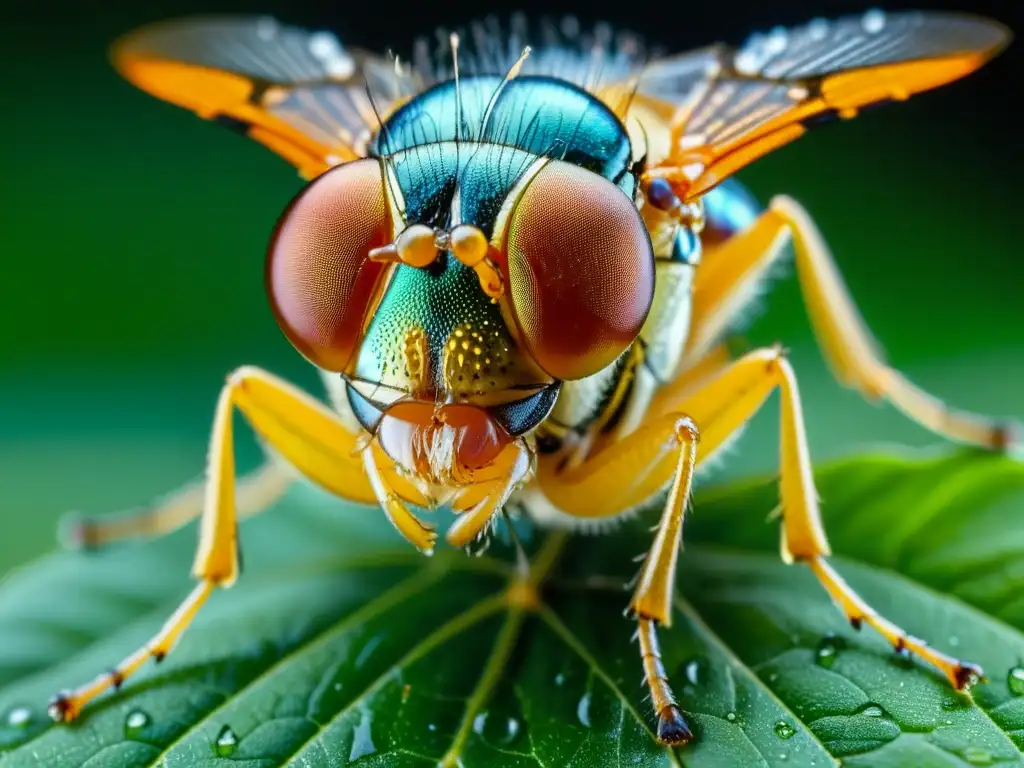 Una imagen detallada de una mosca de la fruta transgénica, mostrando sus patrones y colores