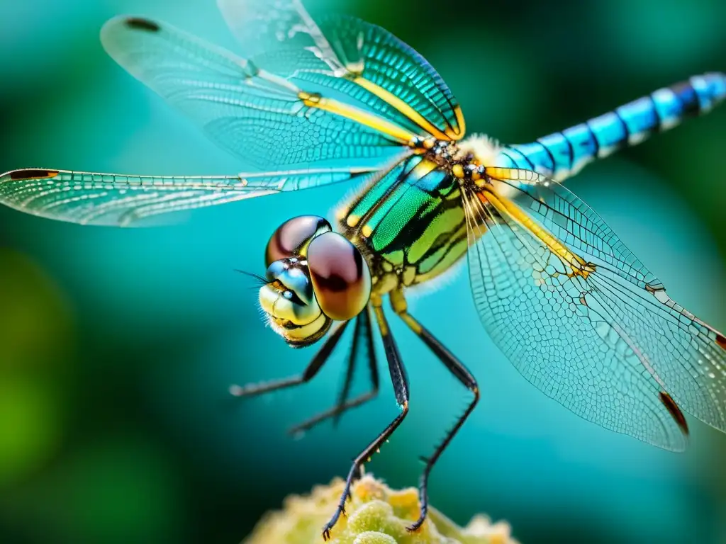 La imagen muestra la estructura detallada del ala de una libélula, resaltando la belleza y precisión natural