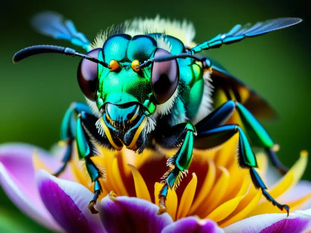 Una imagen impactante de una abeja orchid metálica en flor, destaca la importancia de las estrategias conservación insectos peligro