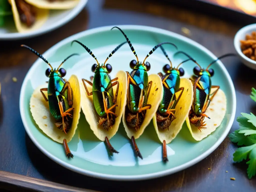 En esta imagen se muestra un plato de delicias gourmet de insectos en festivales de comida alrededor del mundo