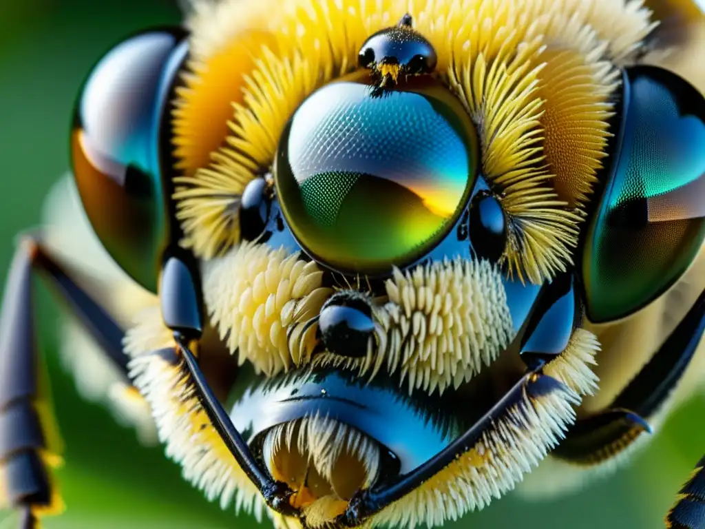 La imagen muestra la sorprendente estructura del ojo compuesto de una abeja, resaltando la importancia de la propiocepción en insectos